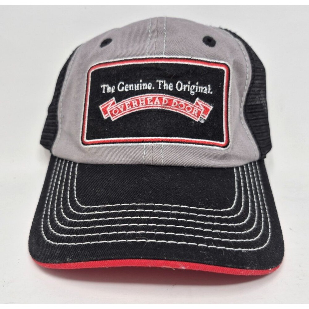 Overhead Door Trucker Hat Patch Mesh Strap-back Black w\ Over-stiching Ball Cap